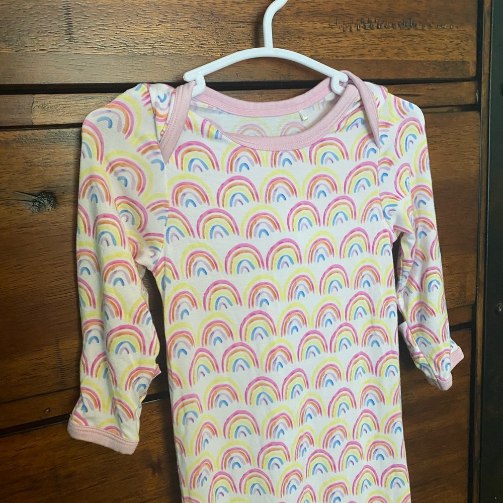 Little Sleepies newborn baby gown in “pastel rainbows”